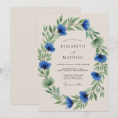 Blaue Üppige Hochzeit Einladung (Vorne/Hinten)