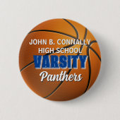 Blaue Varsity-Basketball-Schule nach Maß Button (Vorderseite)