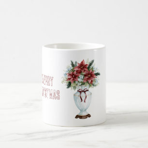 Blaue Vase Burgunderrote Weihnachtssterne Kaffeetasse