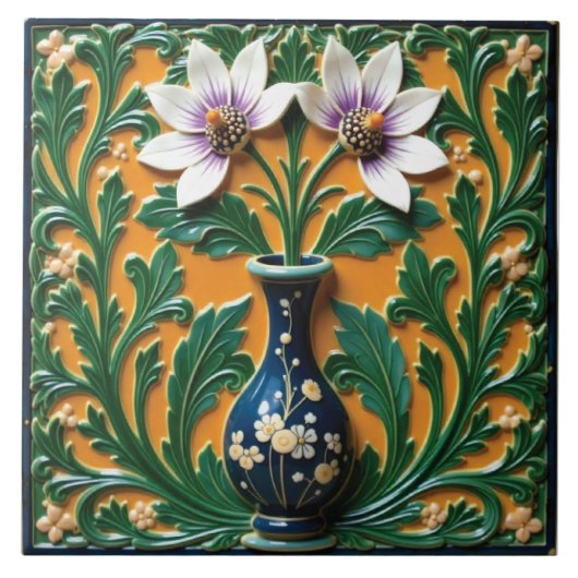 Blaue Vase in Blüte Fliese (Vorderseite)