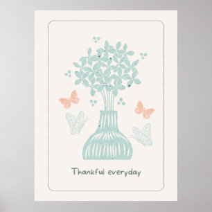 Blaue Vase mit Blumen und Schmetterlingen Druck Poster