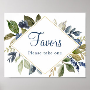 Blaue Vegetation verlasse goldenes Blattwerk Favor Poster