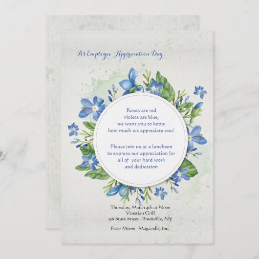 Blaue Veilchen-Einladung Einladung (Vorne/Hinten)