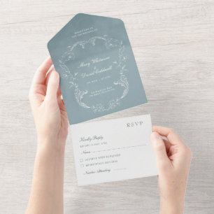 Blaue Velour elegante barocke Ornament-Hochzeit All In One Einladung