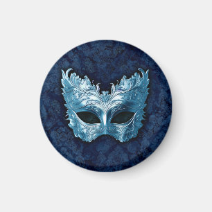 Blaue venezianische Maske auf blauem Damast-Hinter Magnet