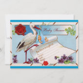 BLAUE VERGESSEN MICH NOCH, STORK BABY DUSCHMONOGRA EINLADUNG (Vorderseite)