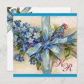 BLAUE VERGESSEN MICH NOTS MONOGRAM , WEDING PARTY EINLADUNG (Vorne/Hinten)
