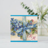 BLAUE VERGESSEN MICH NOTS MONOGRAM , WEDING PARTY EINLADUNG (Stehend Vorderseite)