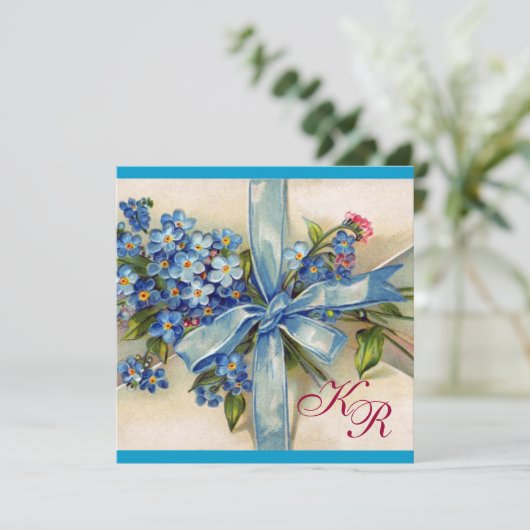 BLAUE VERGESSEN MICH NOTS MONOGRAM , WEDING PARTY EINLADUNG (Stehend Vorderseite)