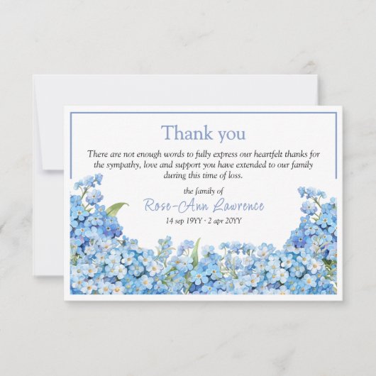 Blaue Vergissenkung-Nots-Blumenbeerdigung Dankeskarte (Vorderseite)