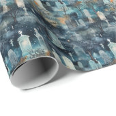 Blaue verlassene Mitternachts-Friedhof-Wasserfarbe Geschenkpapier (Rolleneckpunkt)