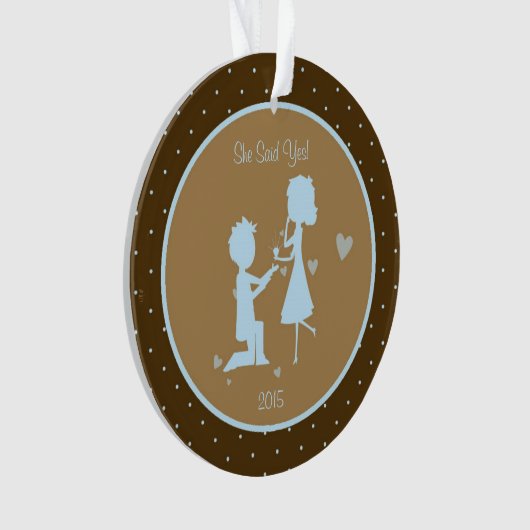 Blaue Verlobung sagte sie ja personalisierte Ornament (Vorderseite)
