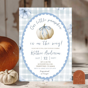 Blaue verrückte Gingham-Kürbis-Baby-Party Einladung