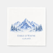 Blaue verschneite Aquarellberge Hochzeit Serviette (Vorderseite)