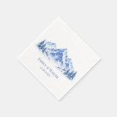 Blaue verschneite Aquarellberge Hochzeit Serviette (Ecke)