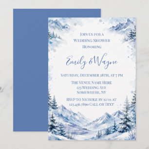 Blaue verschneite Aquarellberge Hochzeitsshower Einladung
