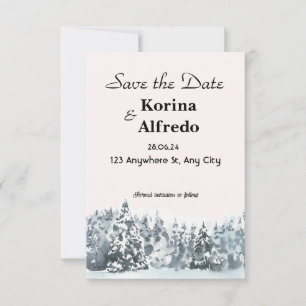 Blaue, verschneite Wasserfarben-Winter-Save-the-Da Save The Date