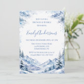 Blaue verschneite Wasserfarbenberge Brunch & Bubbl Einladung (Stehend Vorderseite)