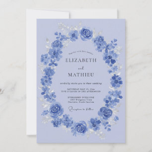 Blaue Verzauberung Hochzeit mit Immergrün Einladung