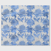 Blaue Verzierte Blume in Weiß Geschenkpapier (Flach)