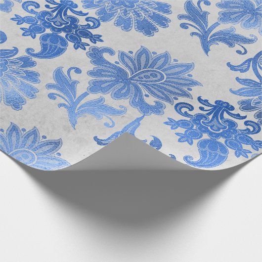 Blaue Verzierte Blume in Weiß Geschenkpapier (Ecke)