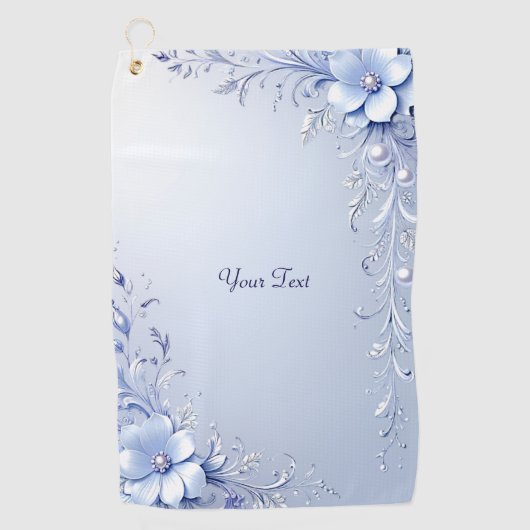 Blaue Verzierte Blumen Golfhandtuch (Vorderseite)