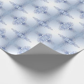 Blaue verzierte Blumen mit Perlen Geschenkpapier (Ecke)