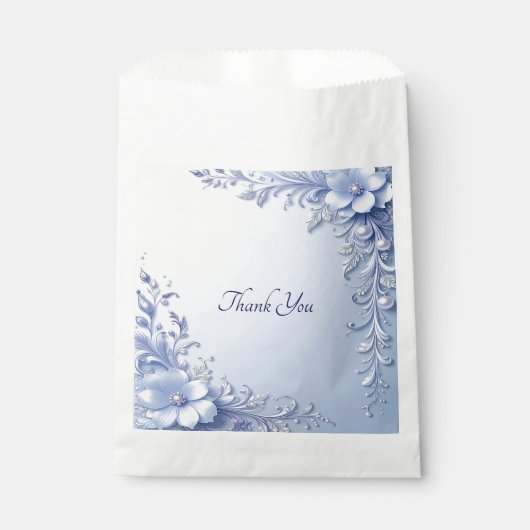 Blaue verzierte Blumen mit Perlen Geschenktüte Geschenktütchen (Vorderseite)