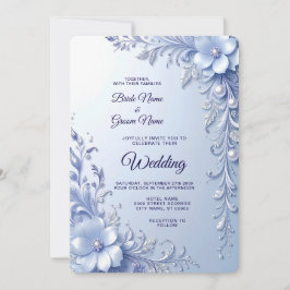 Blaue Verzierte Blumen Mit Perlen Hochzeit Einladung