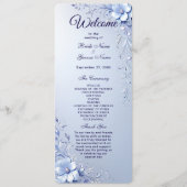 Blaue Verzierte Blumen mit Perlen Hochzeitsprogram Programm (Vorderseite)