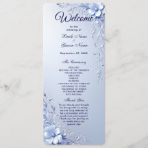 Blaue Verzierte Blumen mit Perlen Hochzeitsprogram