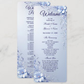 Blaue Verzierte Blumen mit Perlen Hochzeitsprogram Programm (Vorne/Hinten)