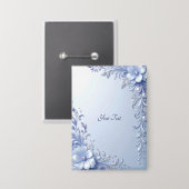 Blaue Verzierte Blumen mit Perlen Knopf Button (Vorderseite/Rückseite)