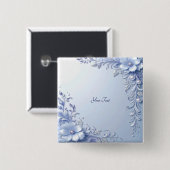 Blaue Verzierte Blumen mit Perlen Knopf Button (Vorne & Hinten)