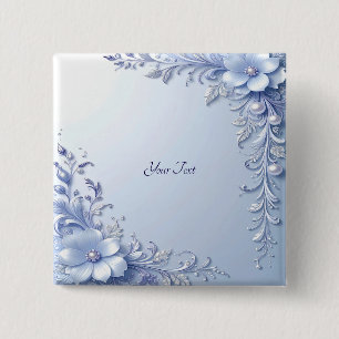 Blaue Verzierte Blumen mit Perlen Knopf Button