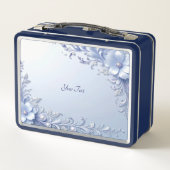 Blaue verzierte Blumen mit Perlen Lunchbox (Rückseite)