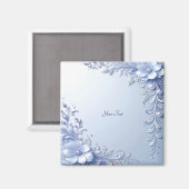 Blaue Verzierte Blumen mit Perlen Magnet (Vorderseite/Rückseite)