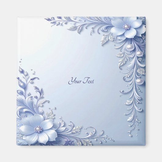 Blaue Verzierte Blumen mit Perlen Magnet (Vorne)