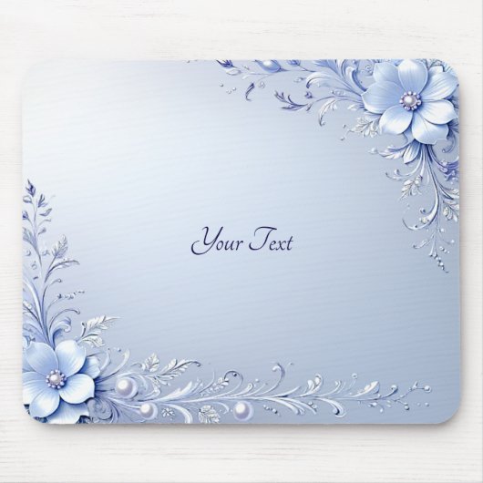 Blaue verzierte Blumen mit Perlen-Mauspad Mousepad (Vorne)