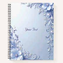 Blaue verzierte Blumen mit Perlen Notizbuch