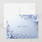 Blaue verzierte Blumen mit Perlen Postkarte (Vorne/Hinten)