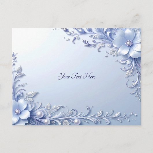 Blaue verzierte Blumen mit Perlen Postkarte (Vorderseite)