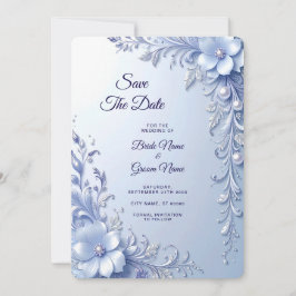 Blaue Verzierte Blumen mit Perlen Save The Date