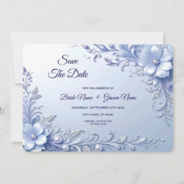 Blaue Verzierte Blumen mit Perlen Save The Date