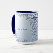 Blaue verzierte Blumen mit Perlen Tasse