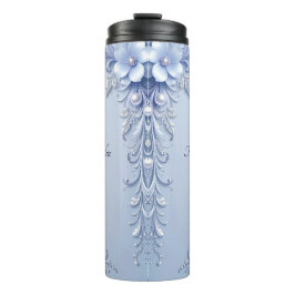 Blaue verzierte Blumen mit Perlen Thermosbecher