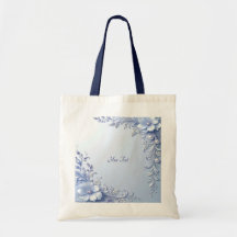 Blaue verzierte Blumen mit Perlen Tote Bag