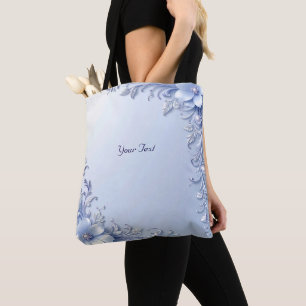 Blaue verzierte Blumen mit Perlen Tragetasche Tasche