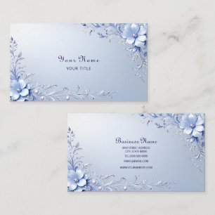 Blaue Verzierte Blumen Mit Perlen Visitenkarte