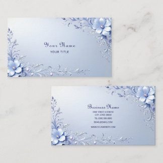 Blaue Verzierte Blumen Mit Perlen Visitenkarte